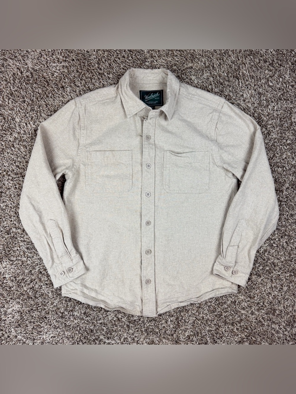 Woolrich Flannel Shirt Mens Sm Green Label Collection Long Sleeve Button Up Tan